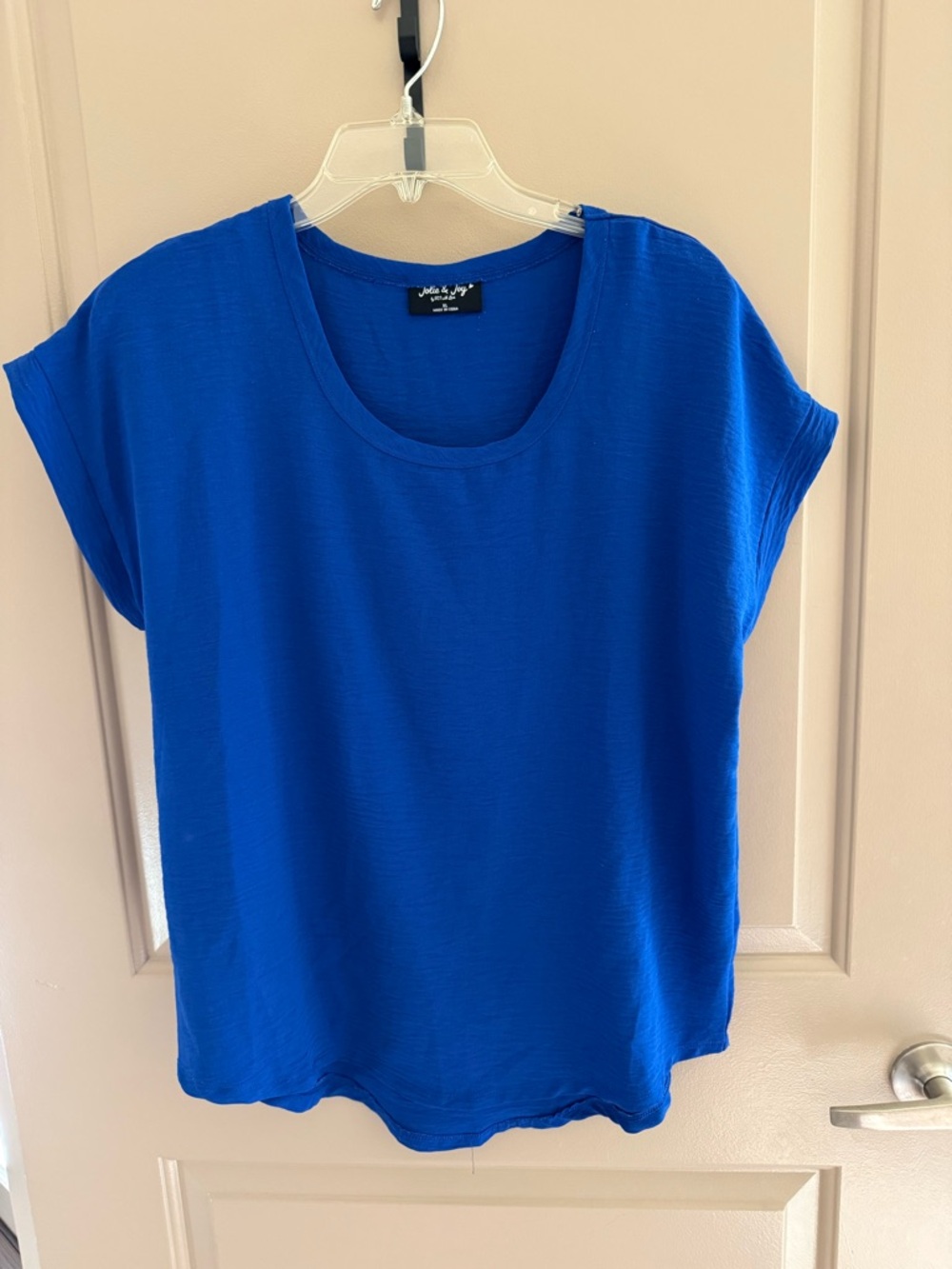 Blue Short Sleeve Scoop Neck Women's Top